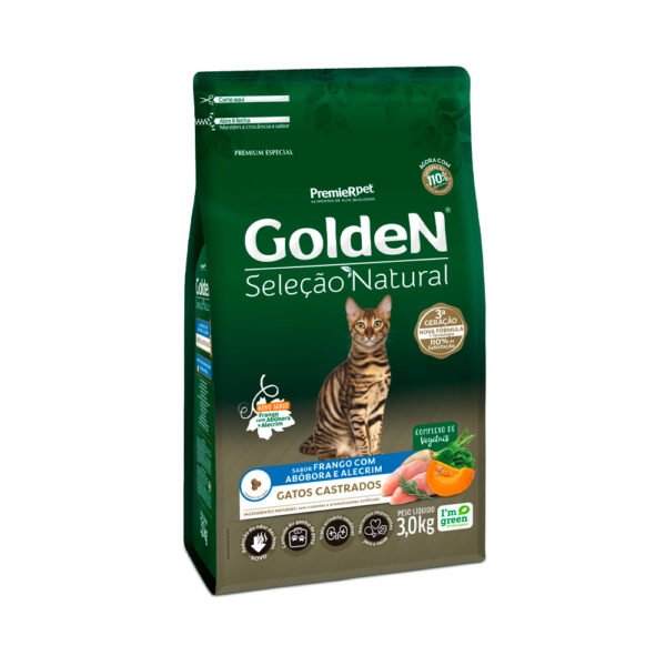 Ração Golden Seleção Natural para Gatos Adultos Castrados Sabor Frango com Abóbora e Alecrim - 3kg - Image 2