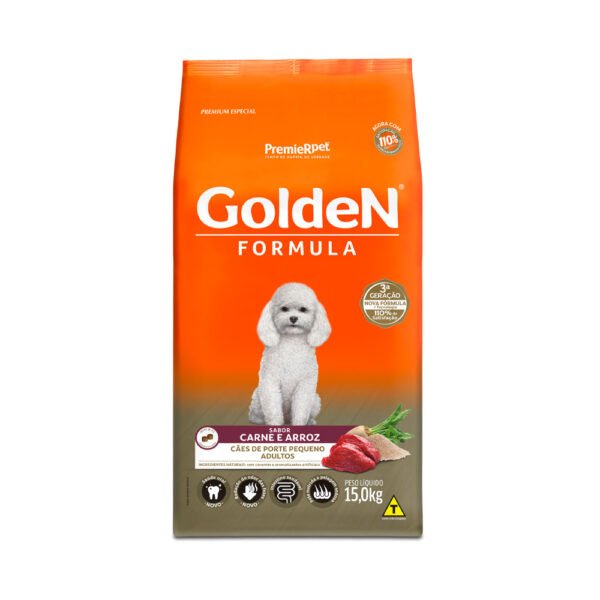 Ração Golden Fórmula Mini Bits Para Cães Adultos de Porte Pequeno Sabor Carne e Arroz- 15kg