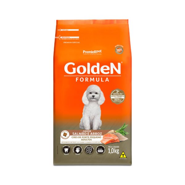 Ração Golden Fórmula Mini Bits para Cães Adultos de Porte Pequeno Sabor Salmão e Arroz 1kg