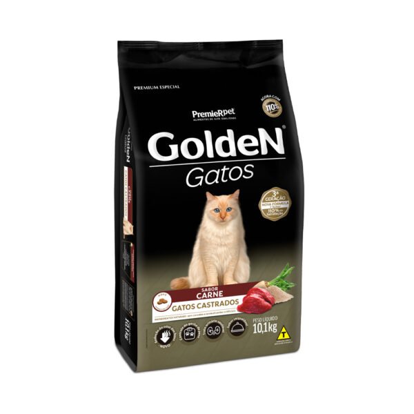 Ração Golden para Gatos Adultos Castrados Sabor Carne - 10,1kg