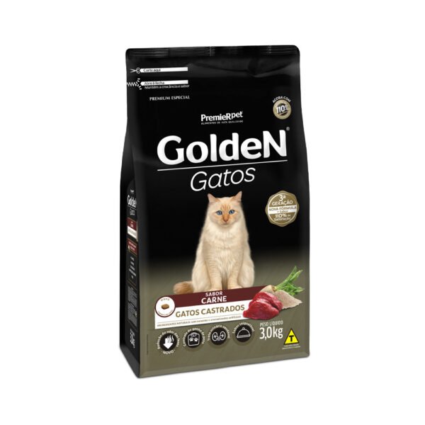 Ração Golden para Gatos Adultos Castrados Sabor Carne - 3kg - Image 2
