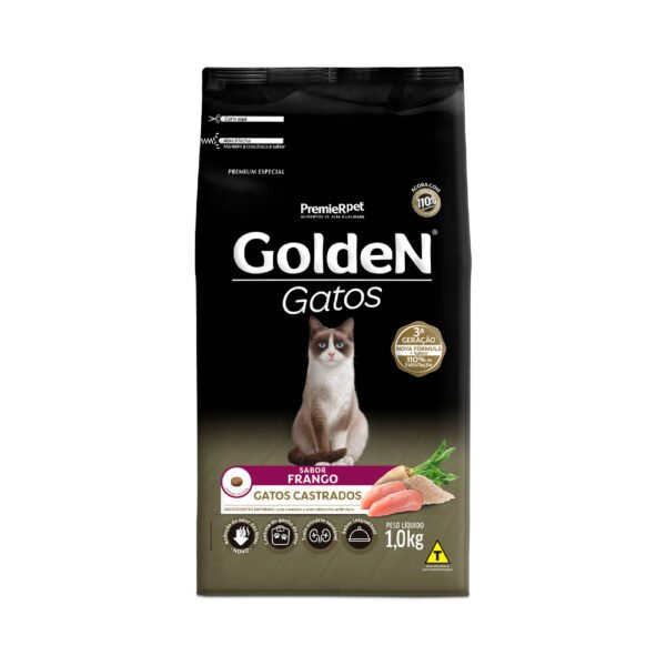 Ração Golden para Gatos Adultos Castrados Sabor Frango -1kg