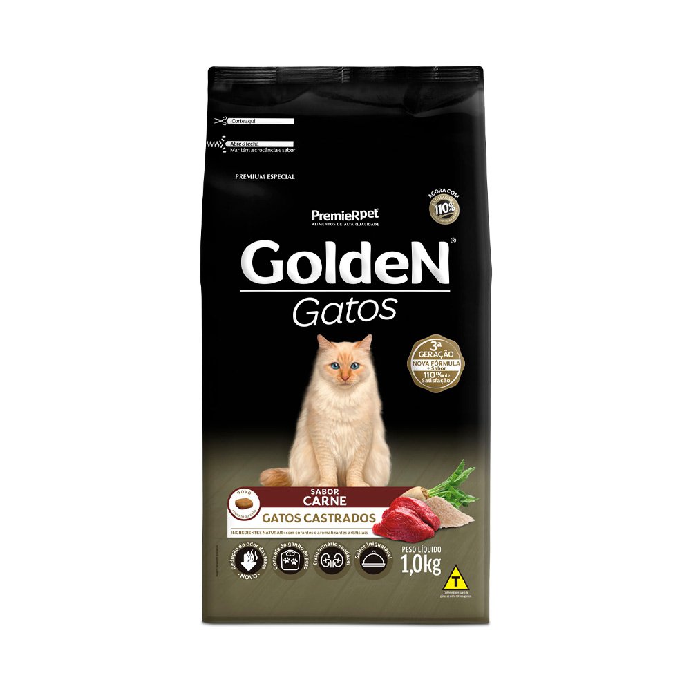 Ração Golden para Gatos Adultos Castrados Sabor Carne - 1kg