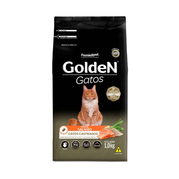 Ração Golden para Gatos Adultos Castrados Sabor Salmão - 1kg