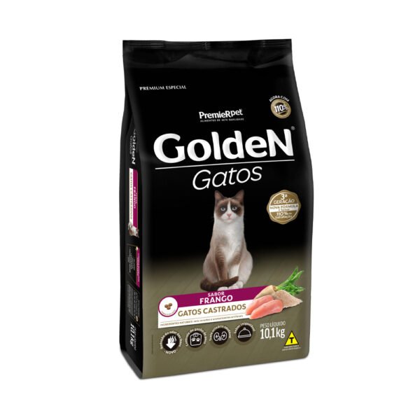 Ração Golden para Gatos Adultos Castrados Sabor Frango - 10,1kg