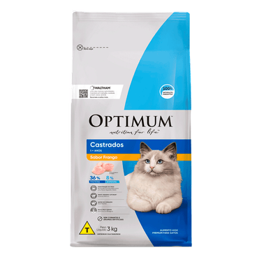 Ração Optimum para Gatos Adultos Castrados Frango - 3kg