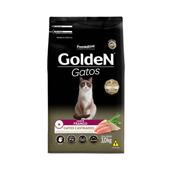 Ração Golden para Gatos Adultos Castrados Sabor Frango - 3kg