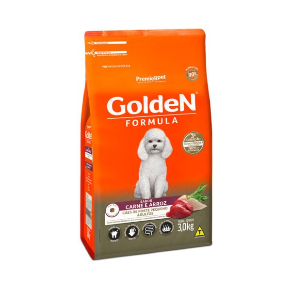 Ração Golden Fórmula Mini Bits Para Cães Adultos de Porte Pequeno Sabor Carne e Arroz 3kg - Image 2