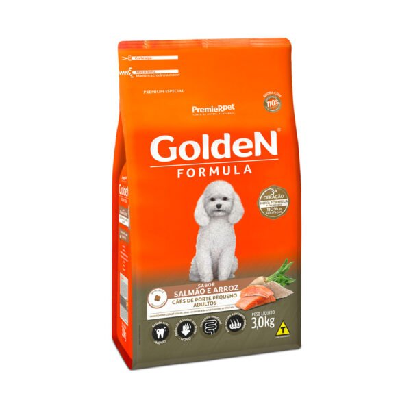 Ração Golden Fórmula Mini Bits para Cães Adultos de Porte Pequeno Sabor Salmão e Arroz 3kg - Image 2