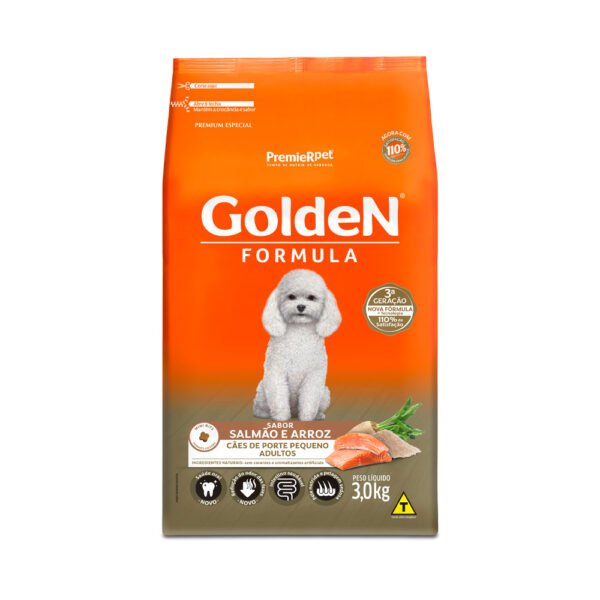 Ração Golden Fórmula Mini Bits para Cães Adultos de Porte Pequeno Sabor Salmão e Arroz 3kg